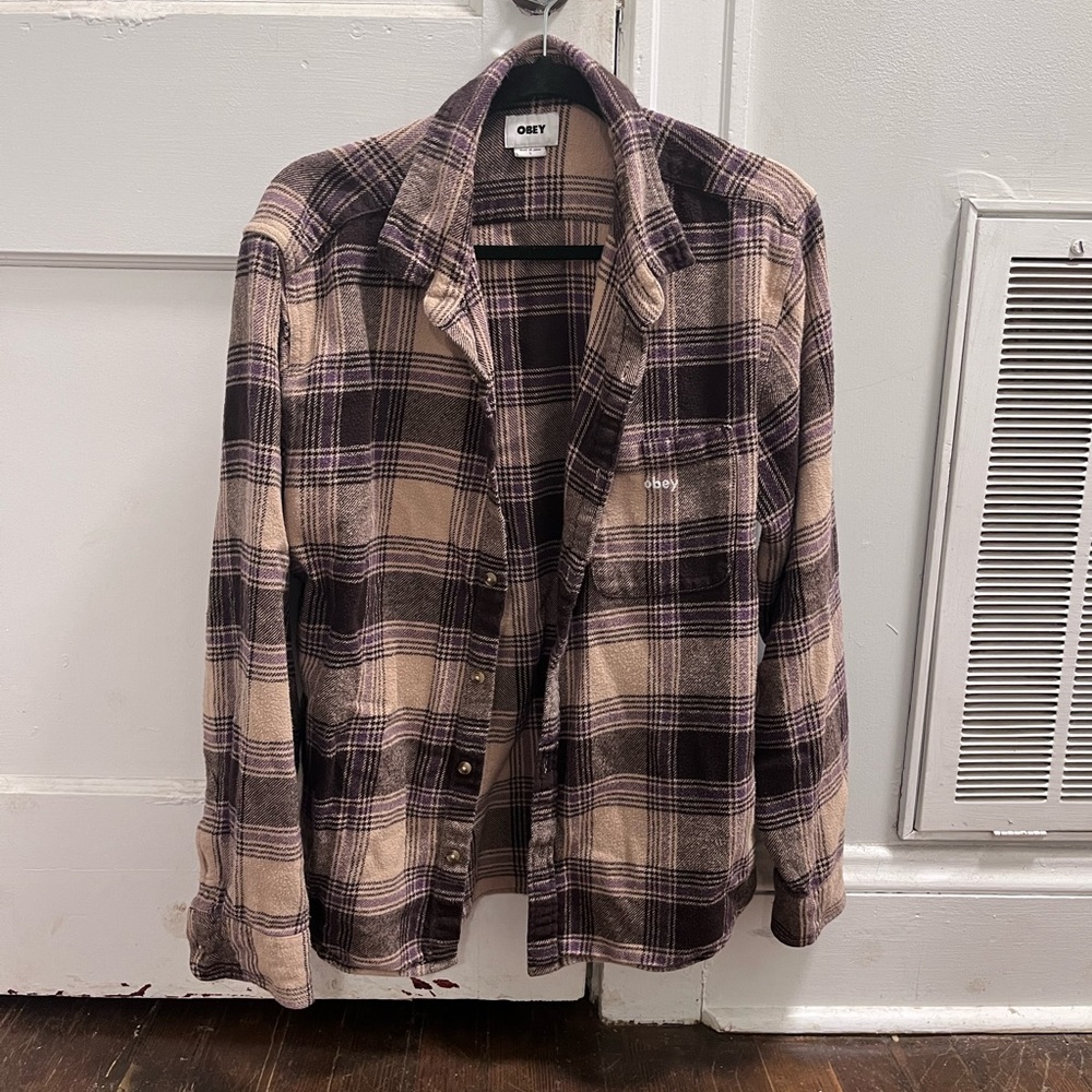 Obey Checkered Flannel in Purple and Cream